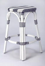 Classic White And Navy Blue Rattan Counter Stool