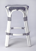 Classic White And Navy Blue Rattan Counter Stool