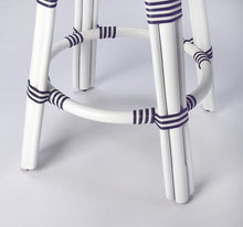Classic White And Navy Blue Rattan Counter Stool