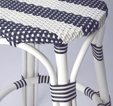 Classic White And Navy Blue Rattan Counter Stool