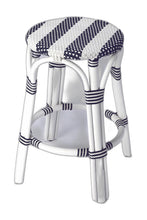 Classic White And Navy Blue Rattan Counter Stool