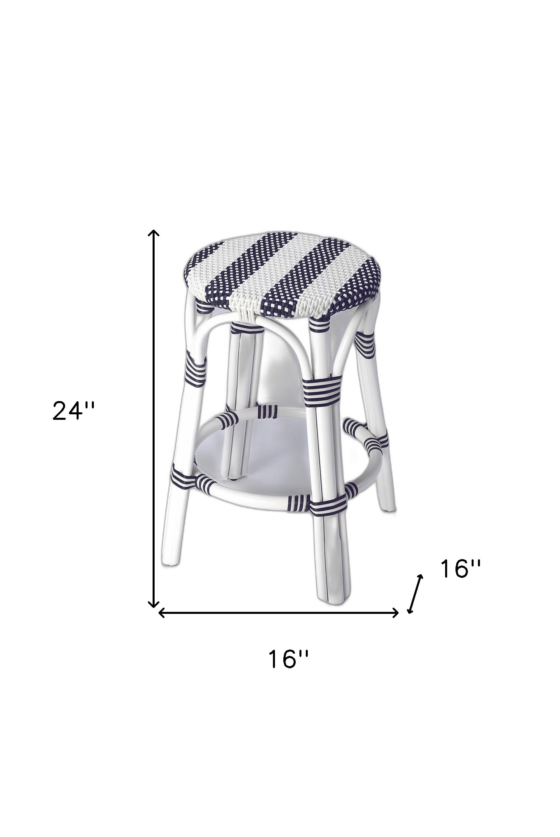 Classic White And Navy Blue Rattan Counter Stool
