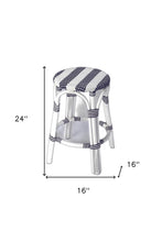 Classic White And Navy Blue Rattan Counter Stool
