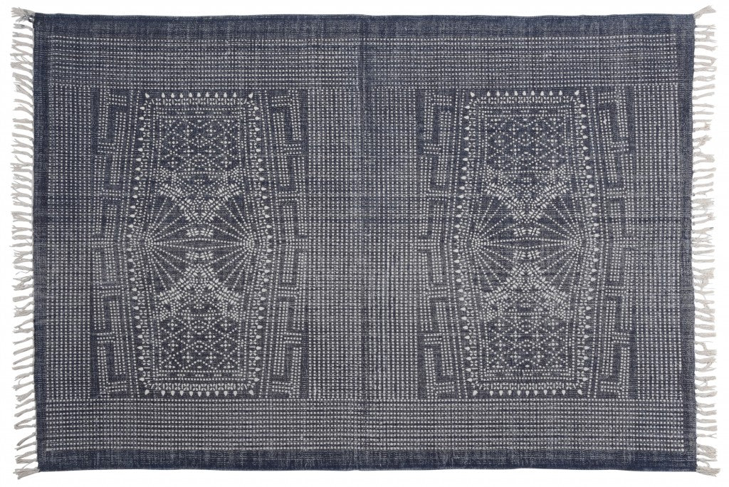 4’ X 6’ Blue And Ivory Batik Area Rug