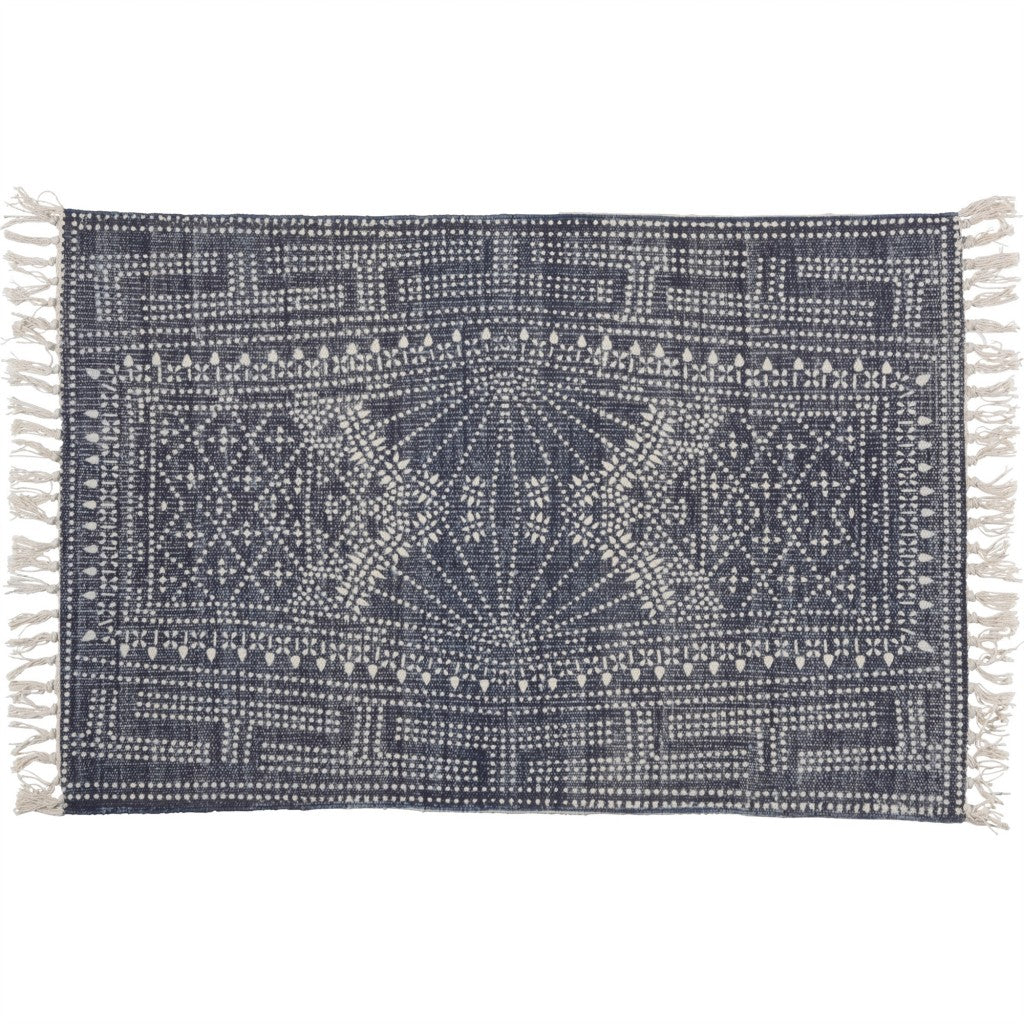 2' X 3' Blue And Ivory Batik Scatter Rug