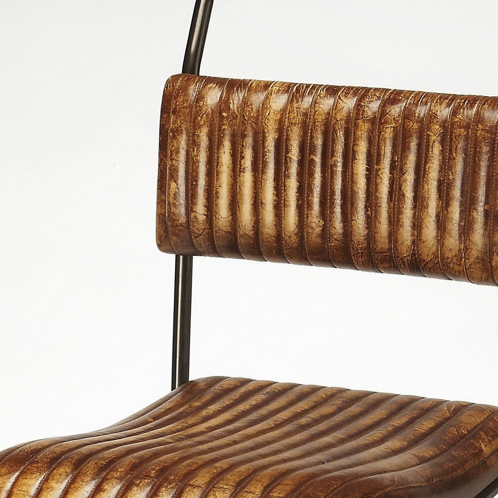 Natural Brown Leather Bar Stool