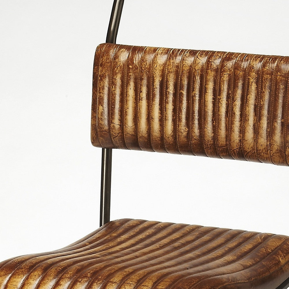 Natural Brown Leather Bar Stool