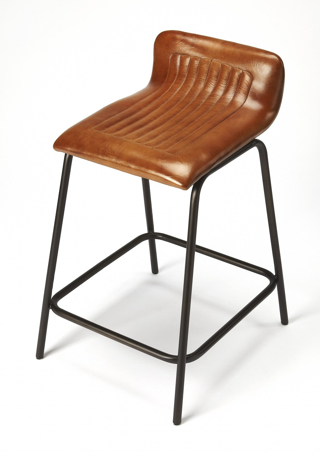 Brown Leather And Metal Counter Stool