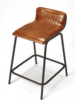 Brown Leather And Metal Counter Stool