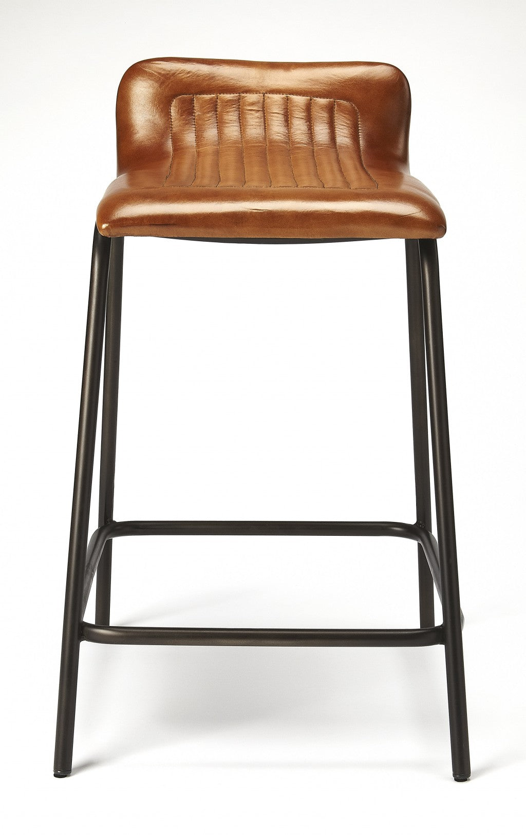 Brown Leather And Metal Counter Stool