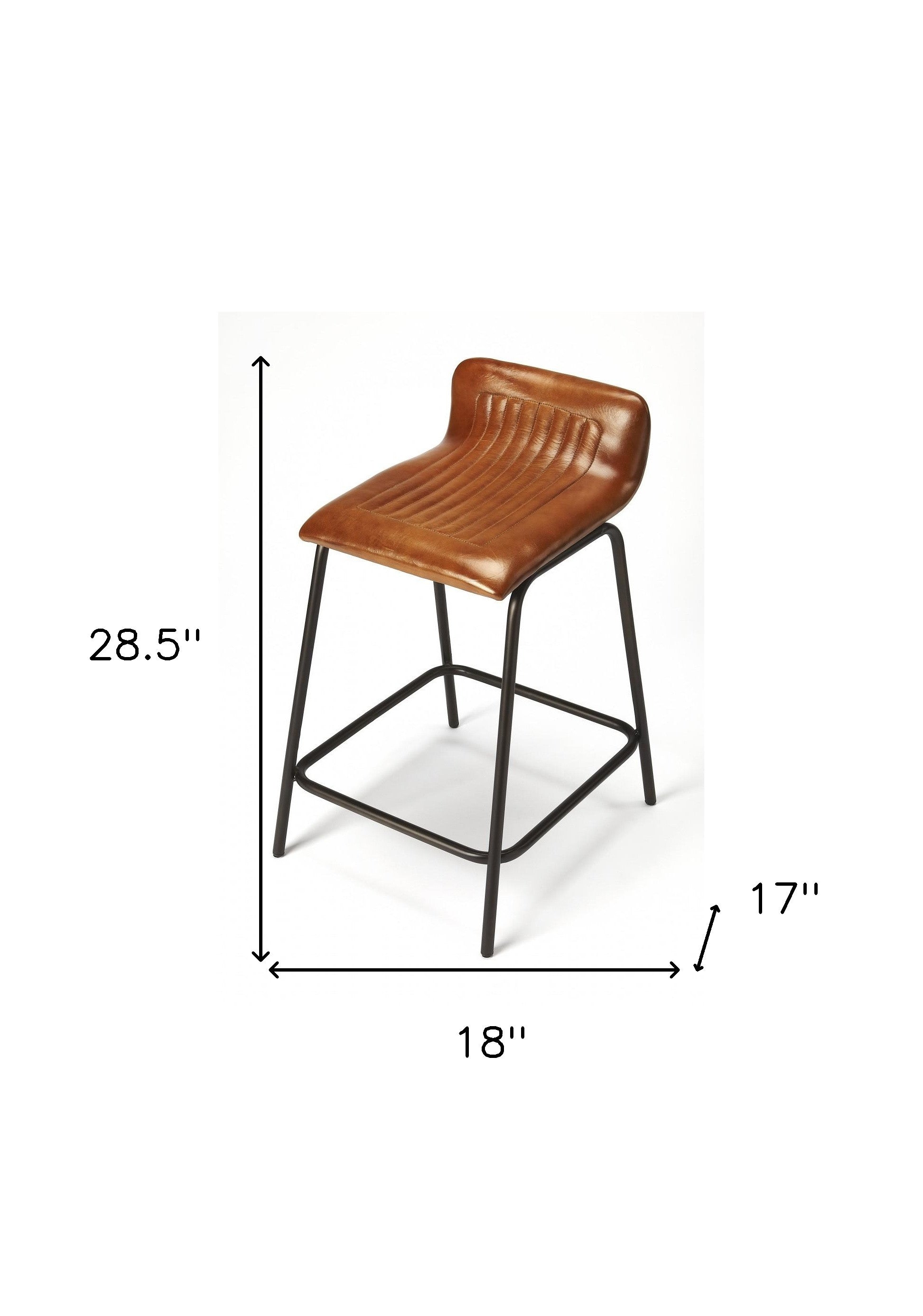 Brown Leather And Metal Counter Stool