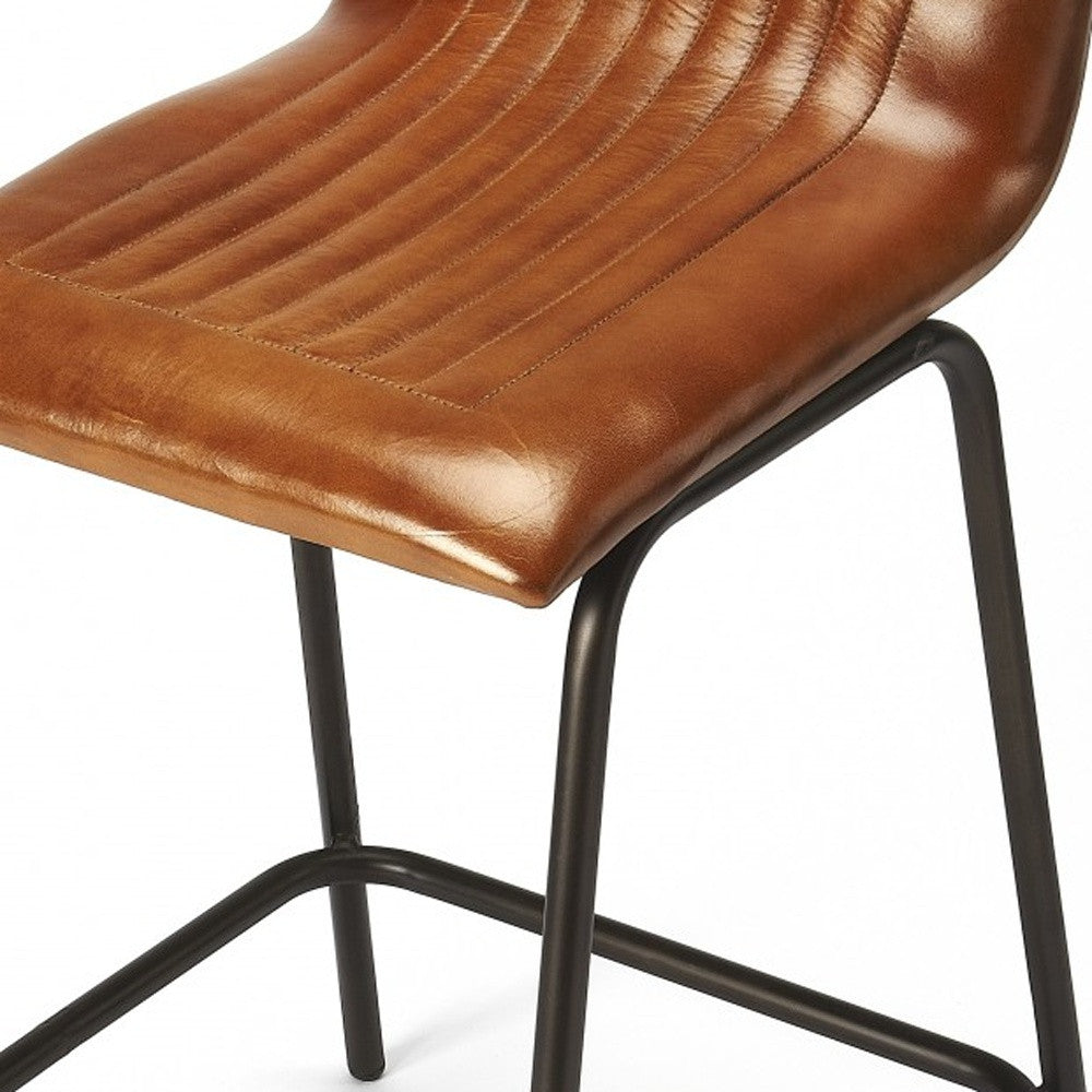 Brown Leather And Metal Counter Stool