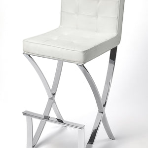 Modern White Faux Leather Bar Stool