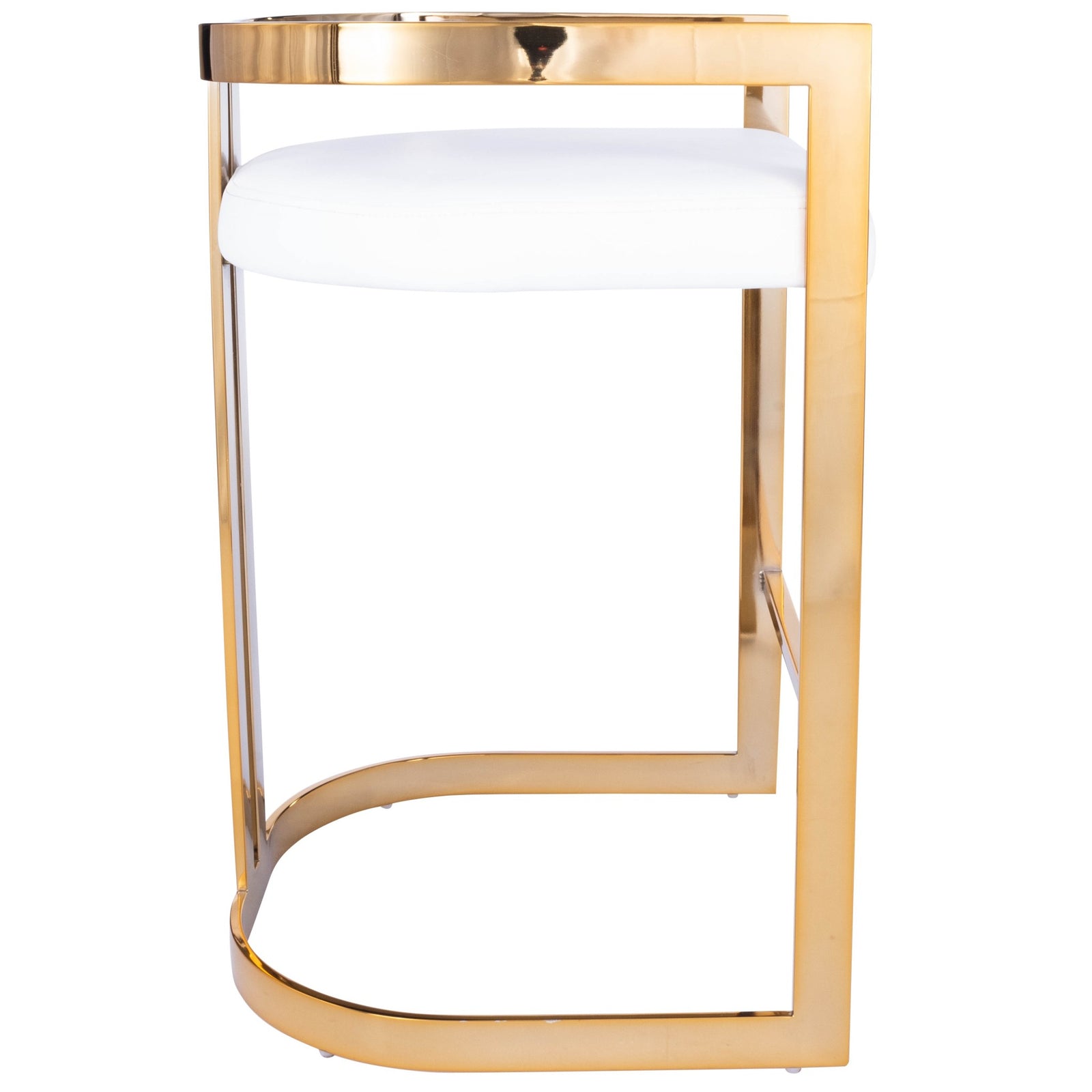 Gold And White Faux Leather Counter Stool