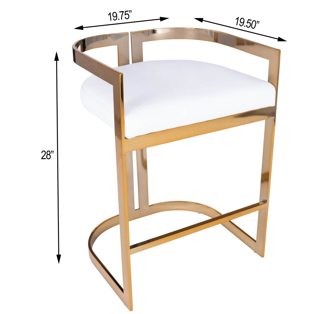 Gold And White Faux Leather Counter Stool