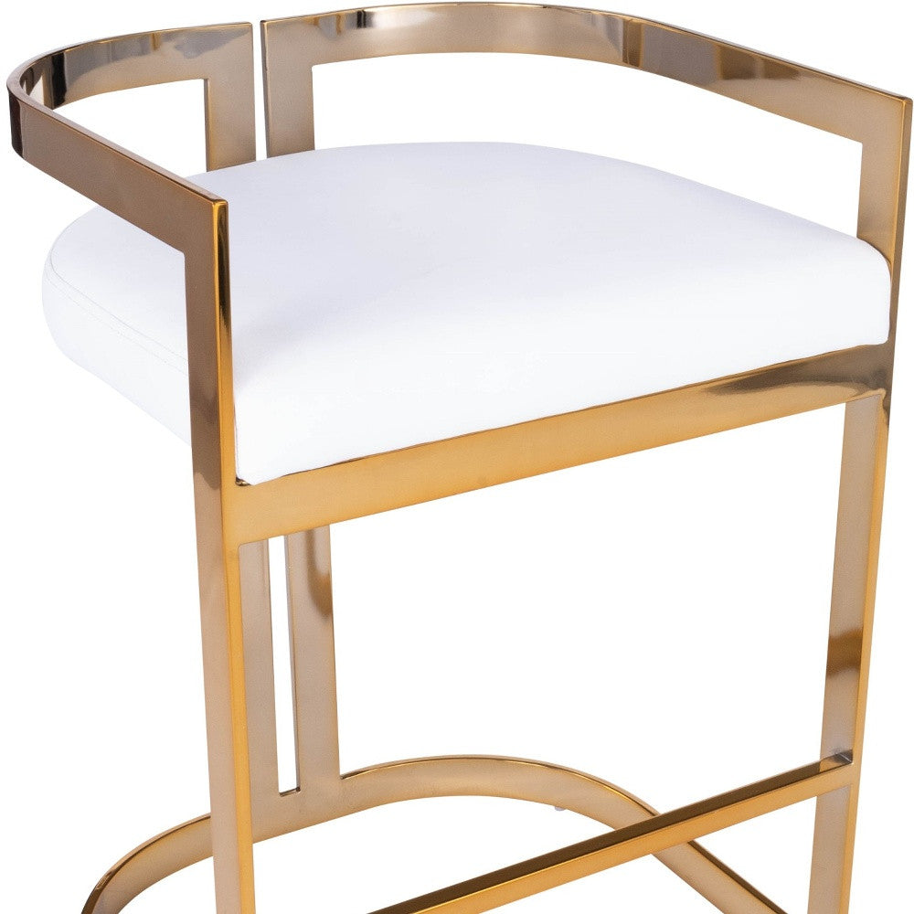 Gold And White Faux Leather Counter Stool