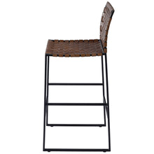 Brown Woven Leather Bar Stool
