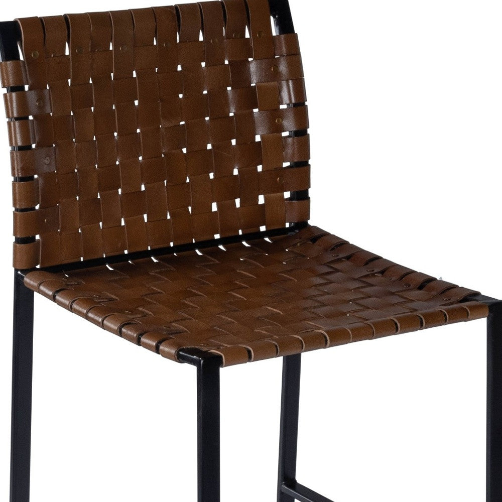 Brown Woven Leather Bar Stool