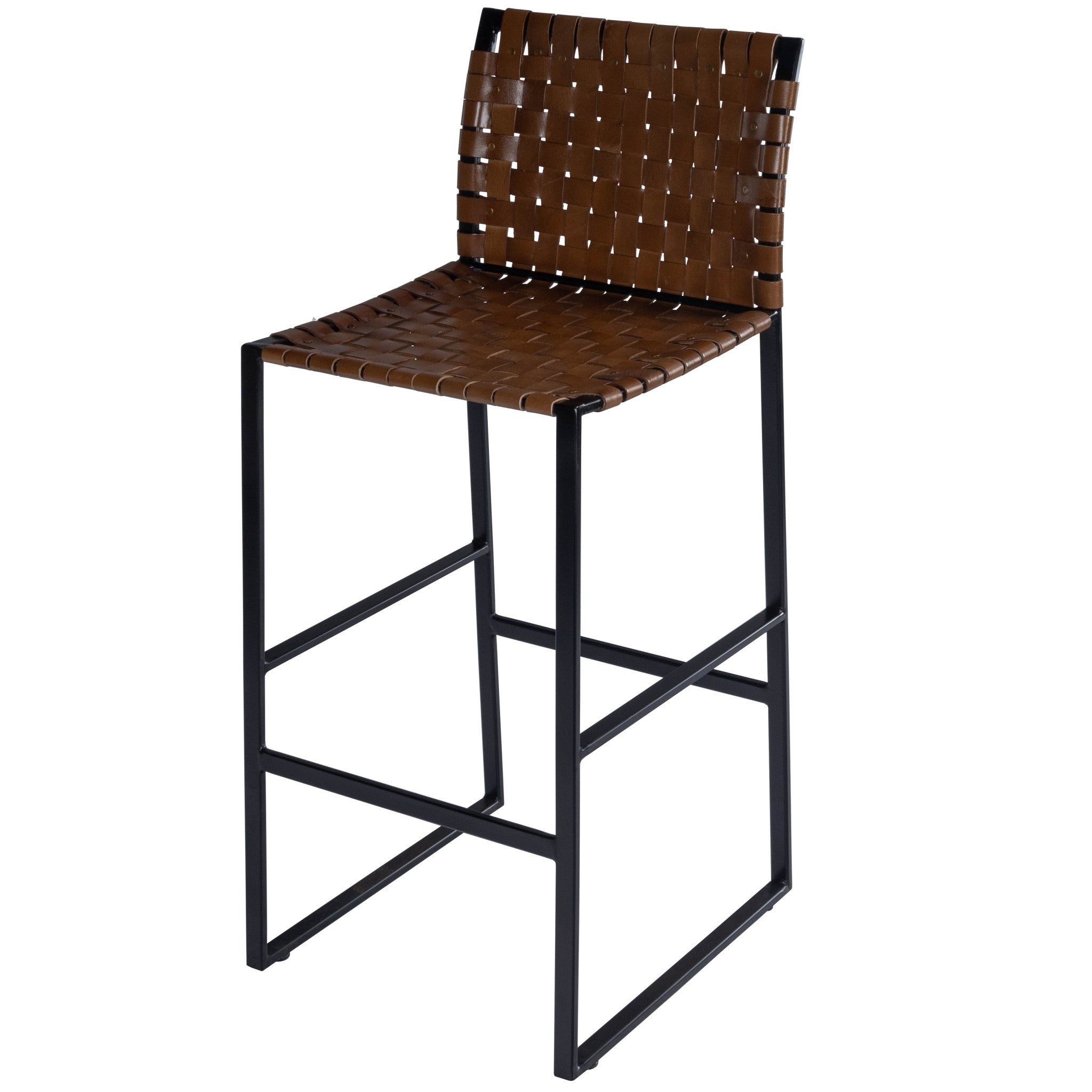 Brown Woven Leather Bar Stool