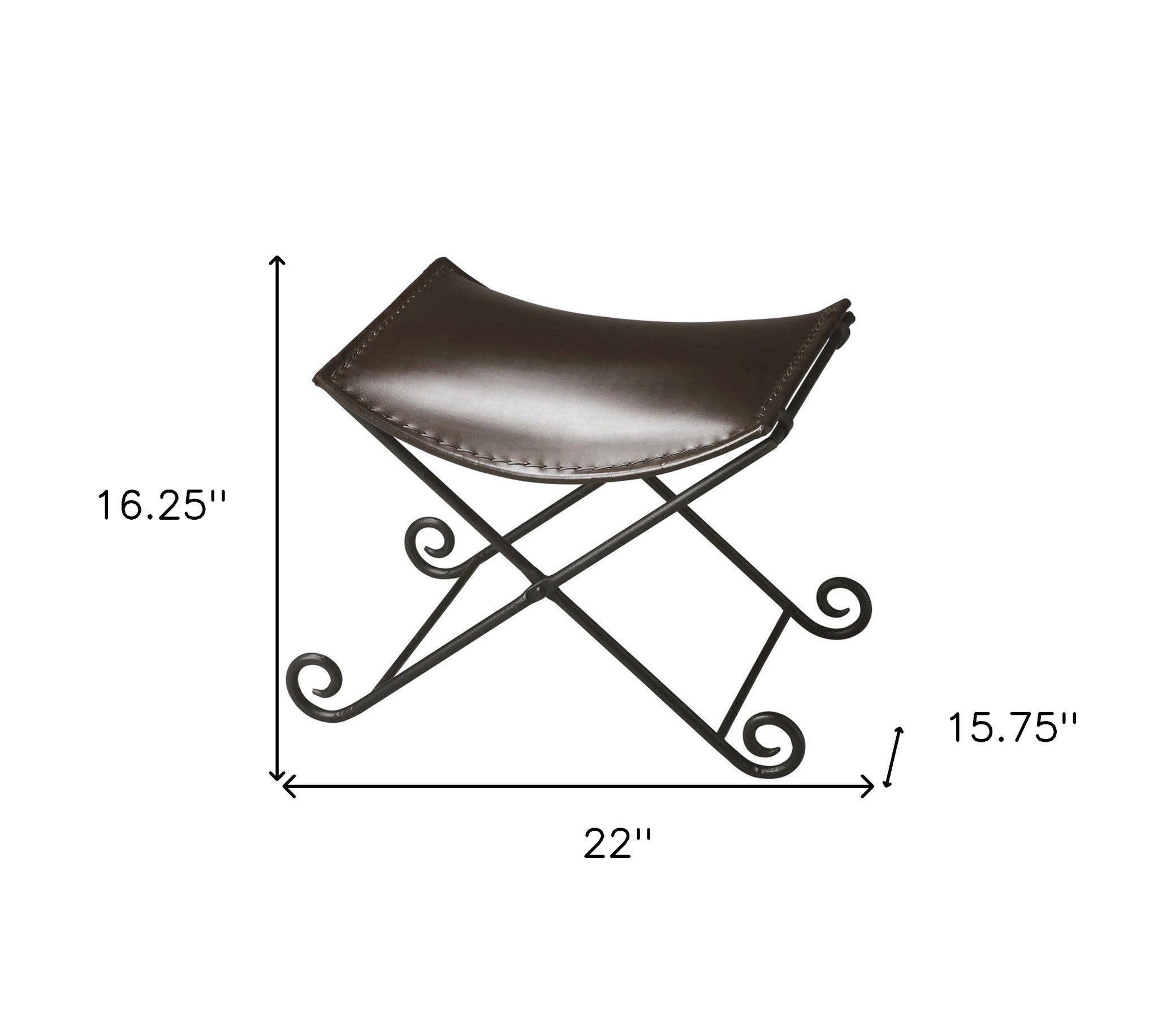 Taburete De Cuero Marrón Oscuro Y Metal