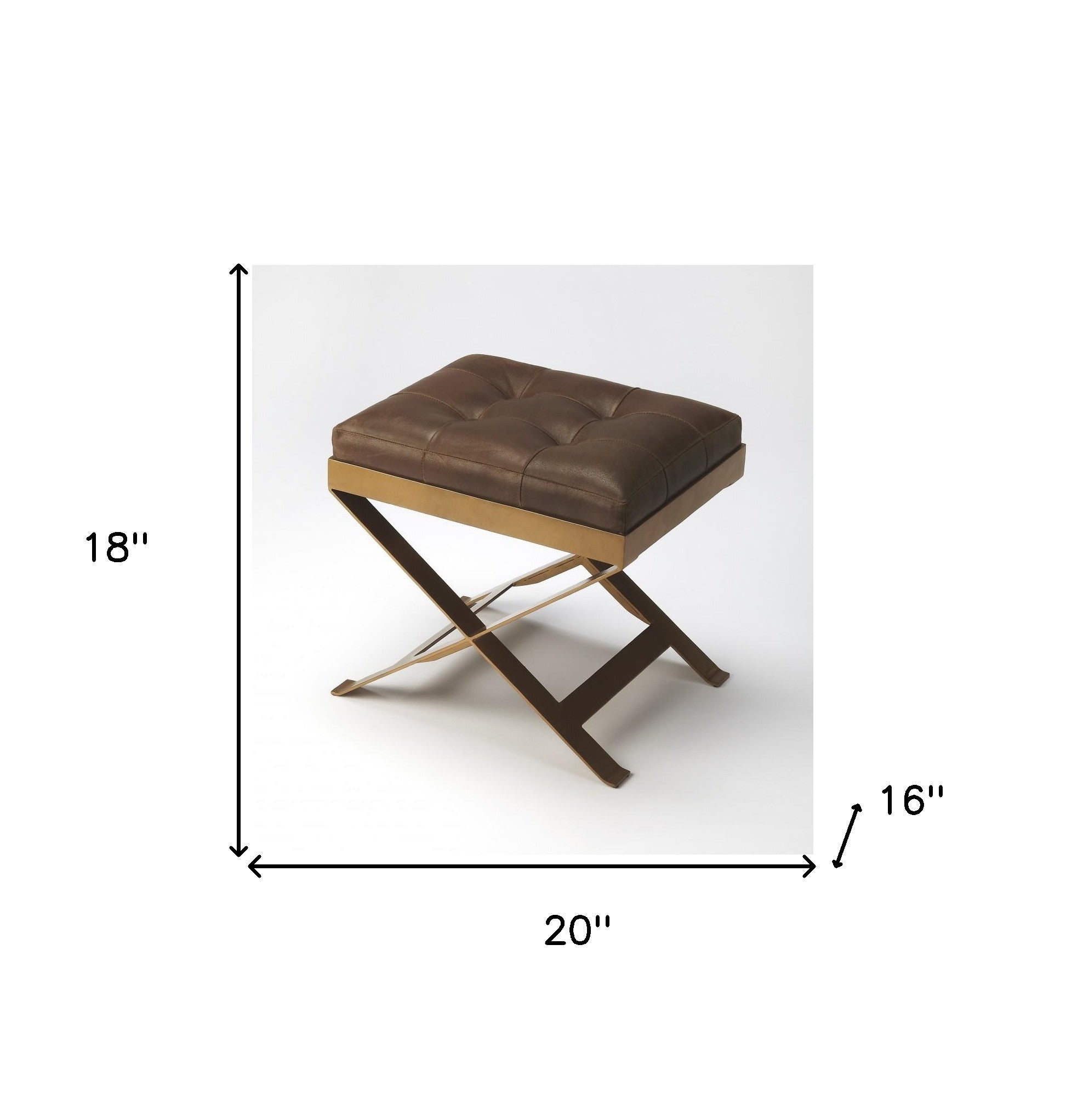 中號棕色簇絨皮革凳子