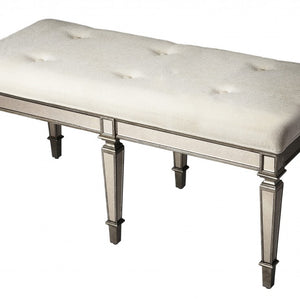 42" Silver Upholstered 100% Cotton Entryway Bench
