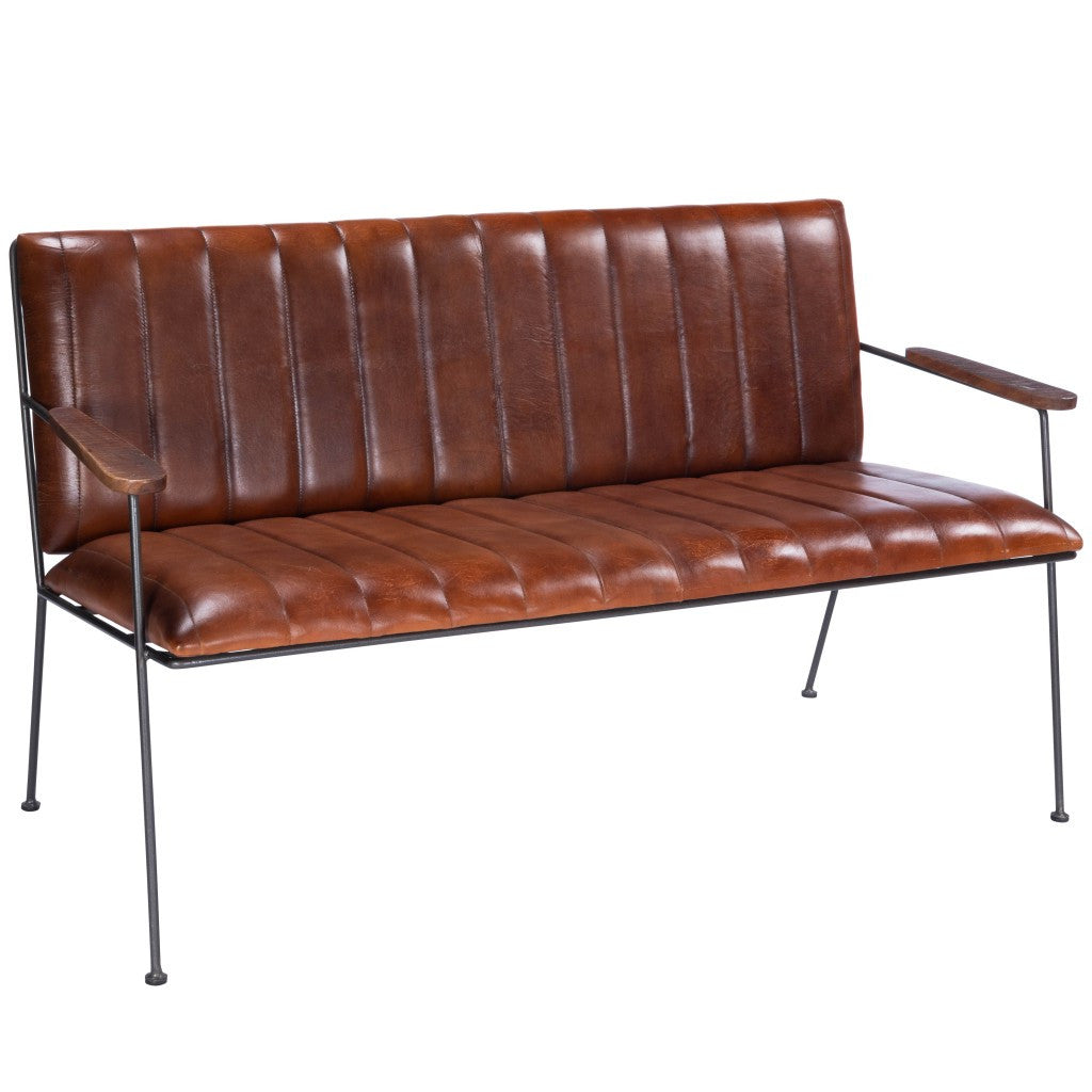 Executive Chic Leather And Metal Bench