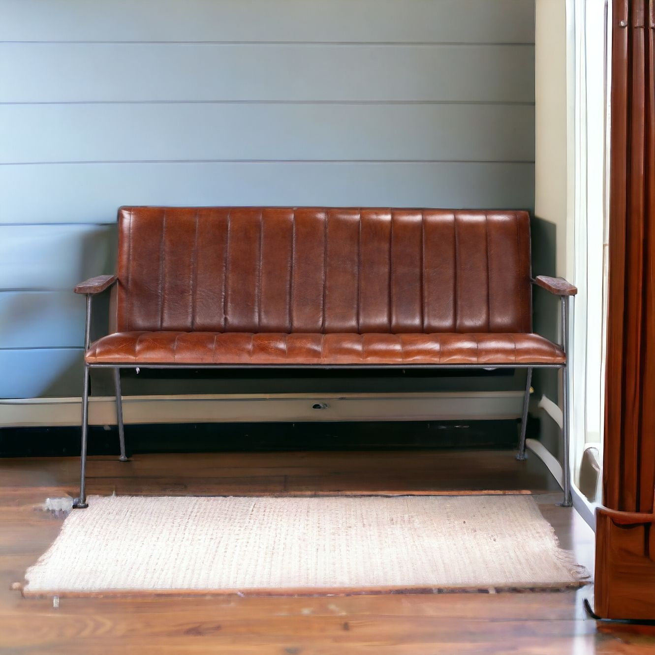 Executive Chic Leather And Metal Bench