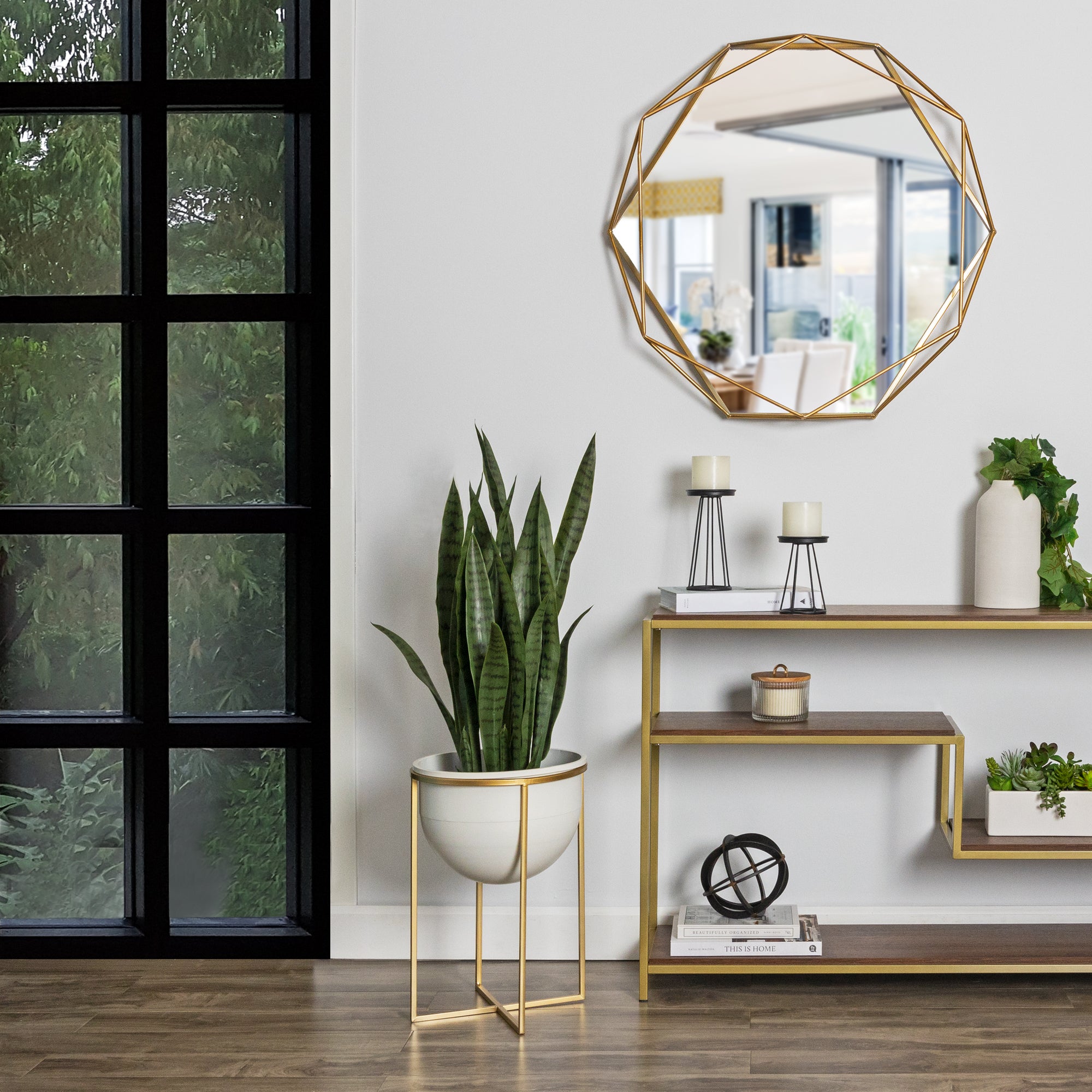 Set Of Two White And Gold Metal Planters