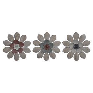 Set Of Three Wood And Metal Flower Wall Decor