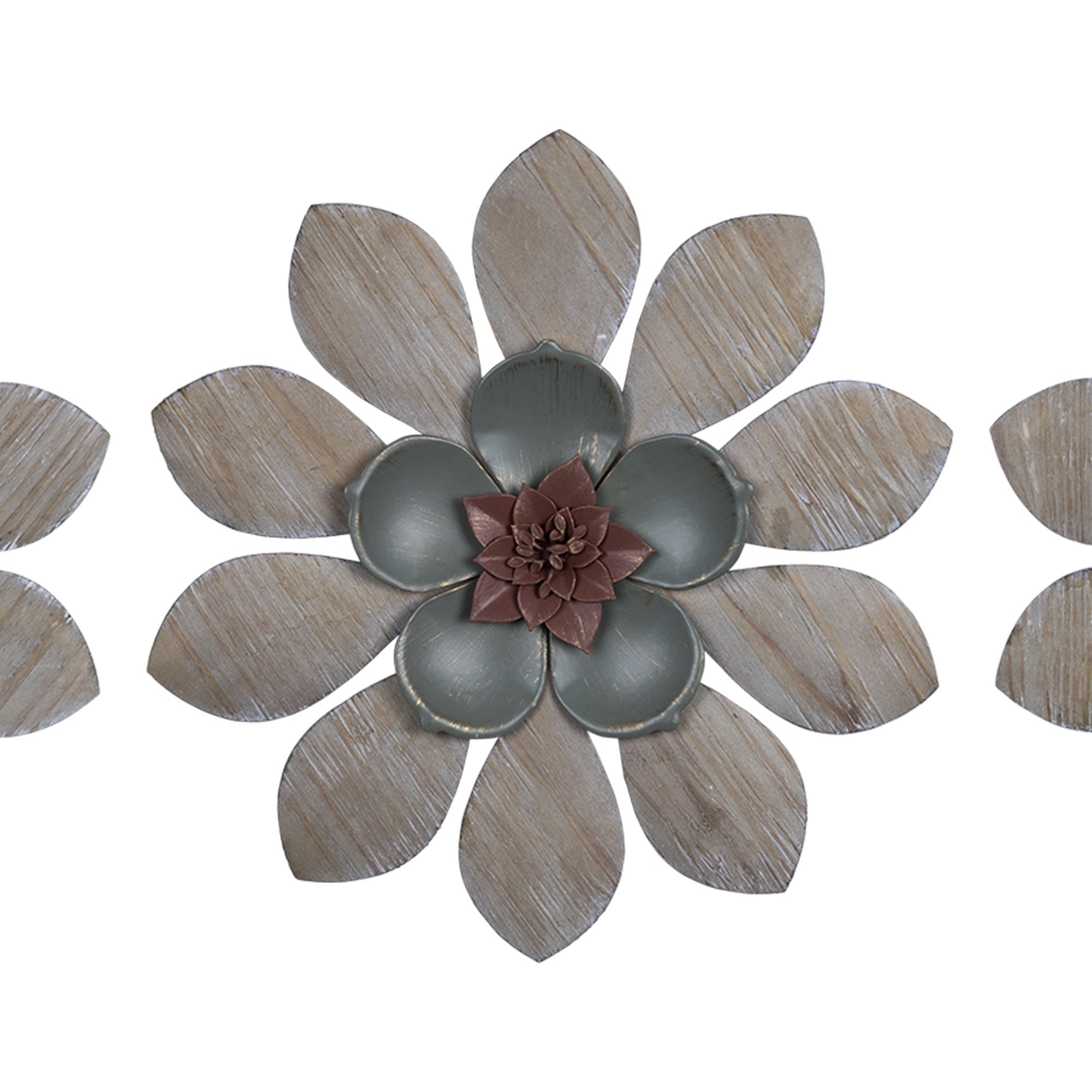 Set Of Three Wood And Metal Flower Wall Decor