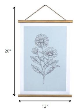 Blue Floral Print Scroll Wall Art