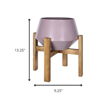 Pink Hexagonal Planter With Wooden Base