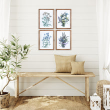 Set Of Four Floral Print Wooden Frame Wall Art