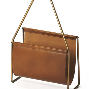 Brown Leather Magazine Basket