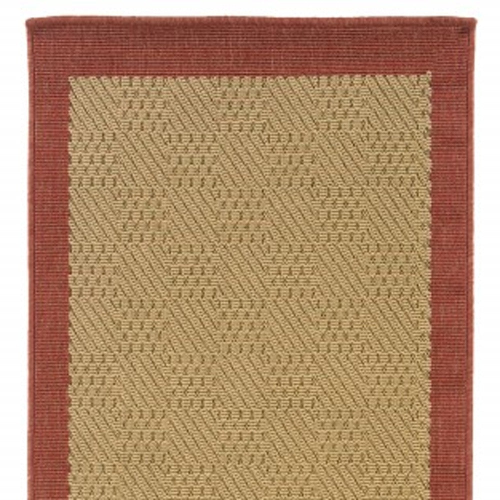 2’X8’ Beige And Red Plain Indoor Outdoor Runner Rug
