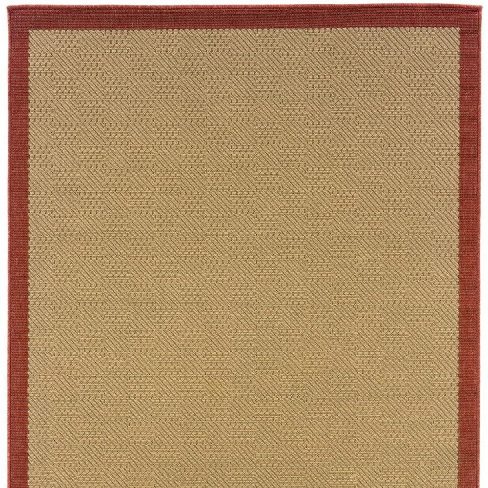 2’X8’ Beige And Red Plain Indoor Outdoor Runner Rug
