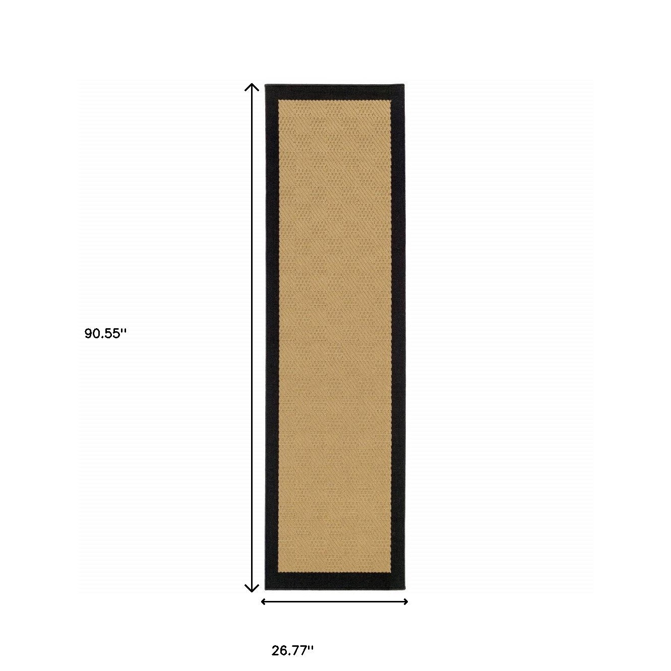 2’X8’ Beige And Black Plain Indoor Outdoor Runner Rug