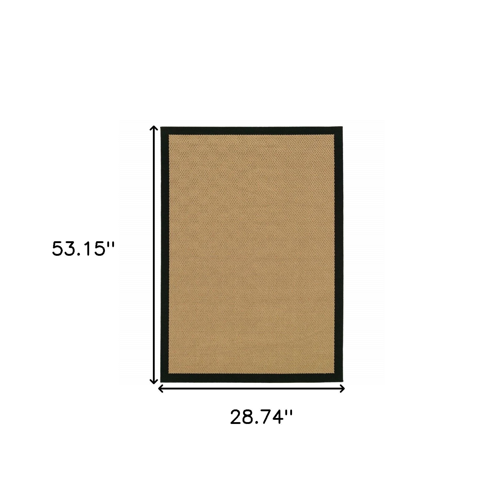 Beige And Black Plain Indoor Outdoor Runner Rug - 2’ x 8’