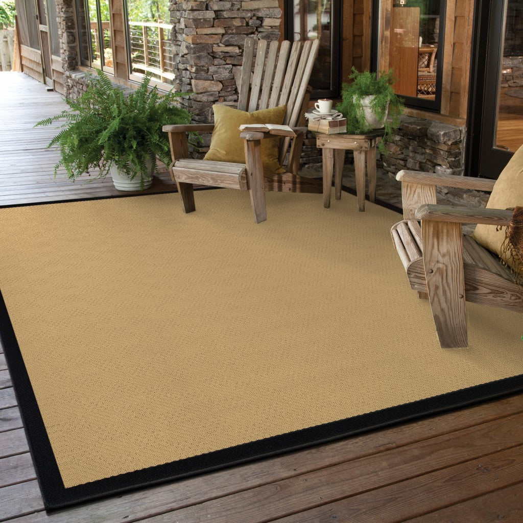 Beige And Black Plain Indoor Outdoor Runner Rug - 2’ x 8’