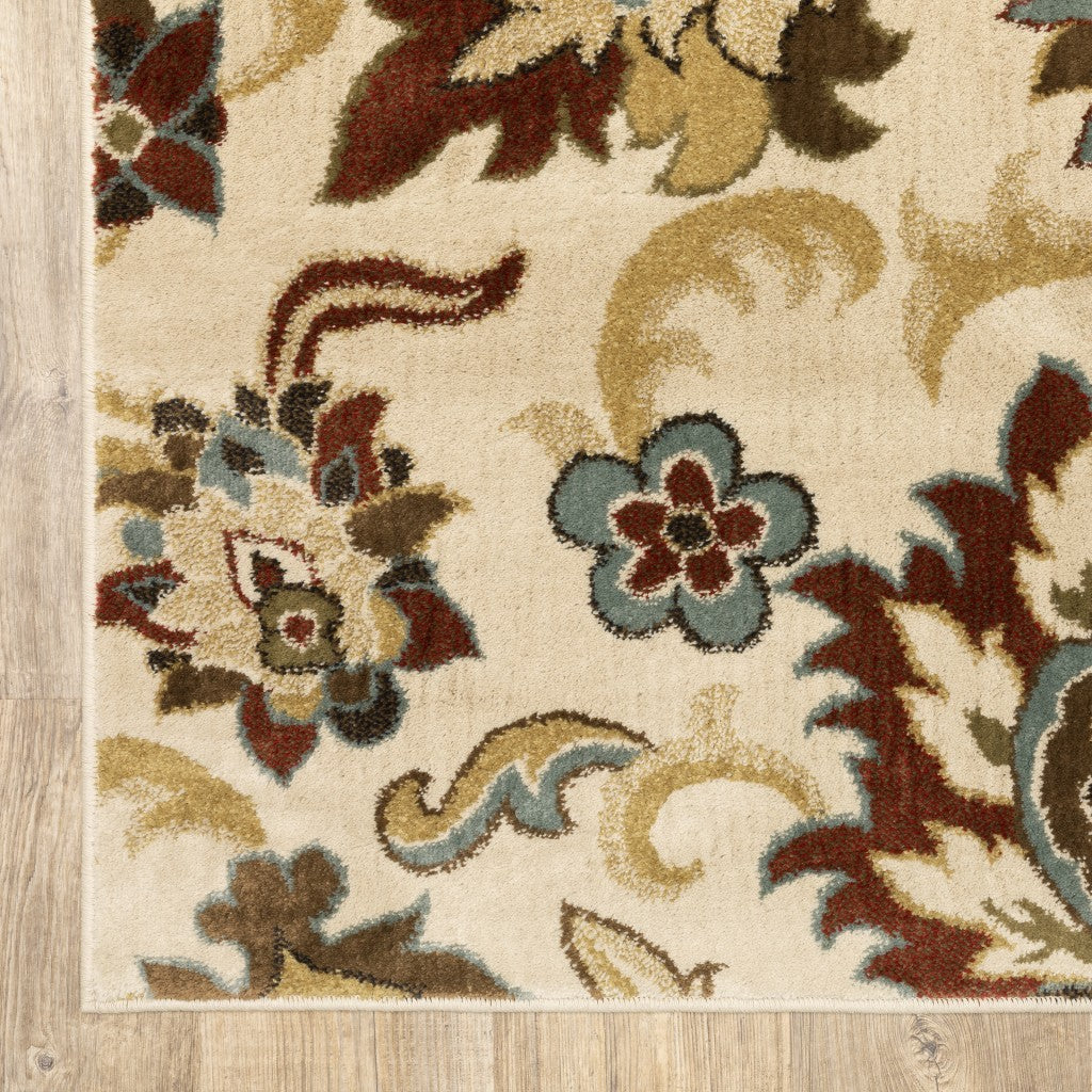 3’X5’ Ivory And Red Floral Vines Area Rug