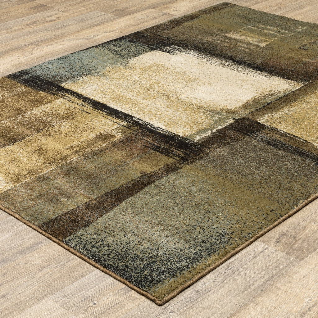 Brown And Beige Distressed Blocks Area Rug - 3’ x 5’