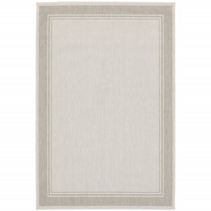 3’X5’ Ivory And Gray Bordered Indoor Outdoor Area Rug