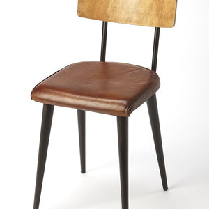 Metal And Wood Leather Dining Chair