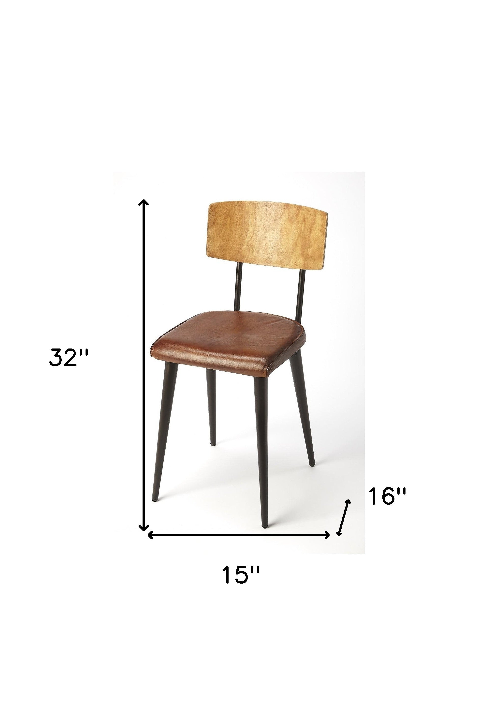 Silla de comedor de cuero de metal y madera