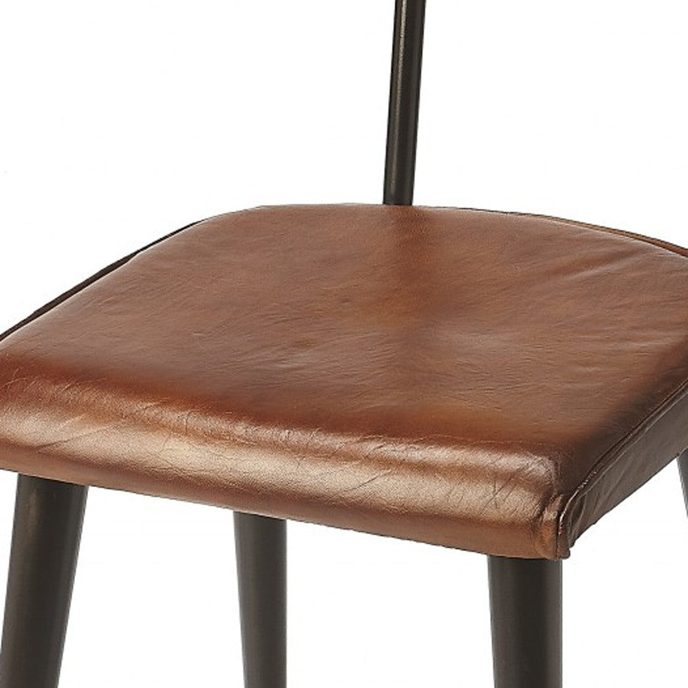 Silla de comedor de cuero de metal y madera