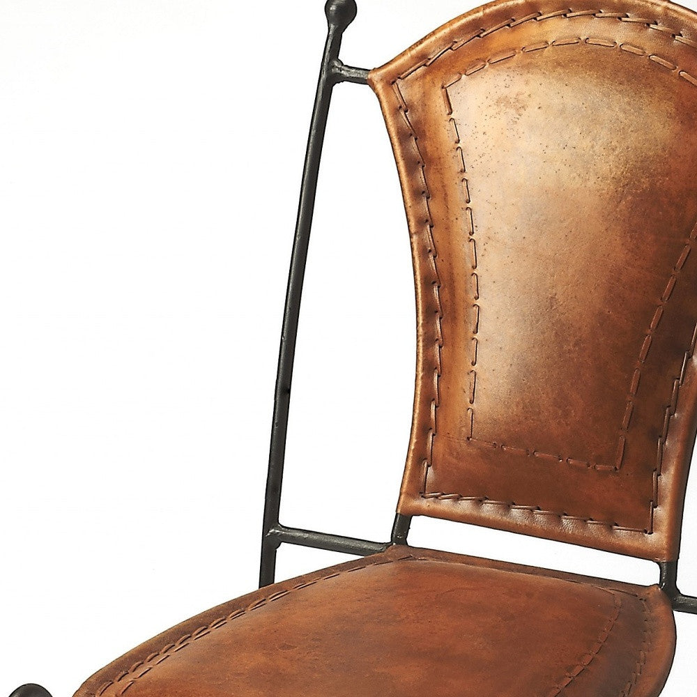 Modern Rustic Iron And Leather Side Chair