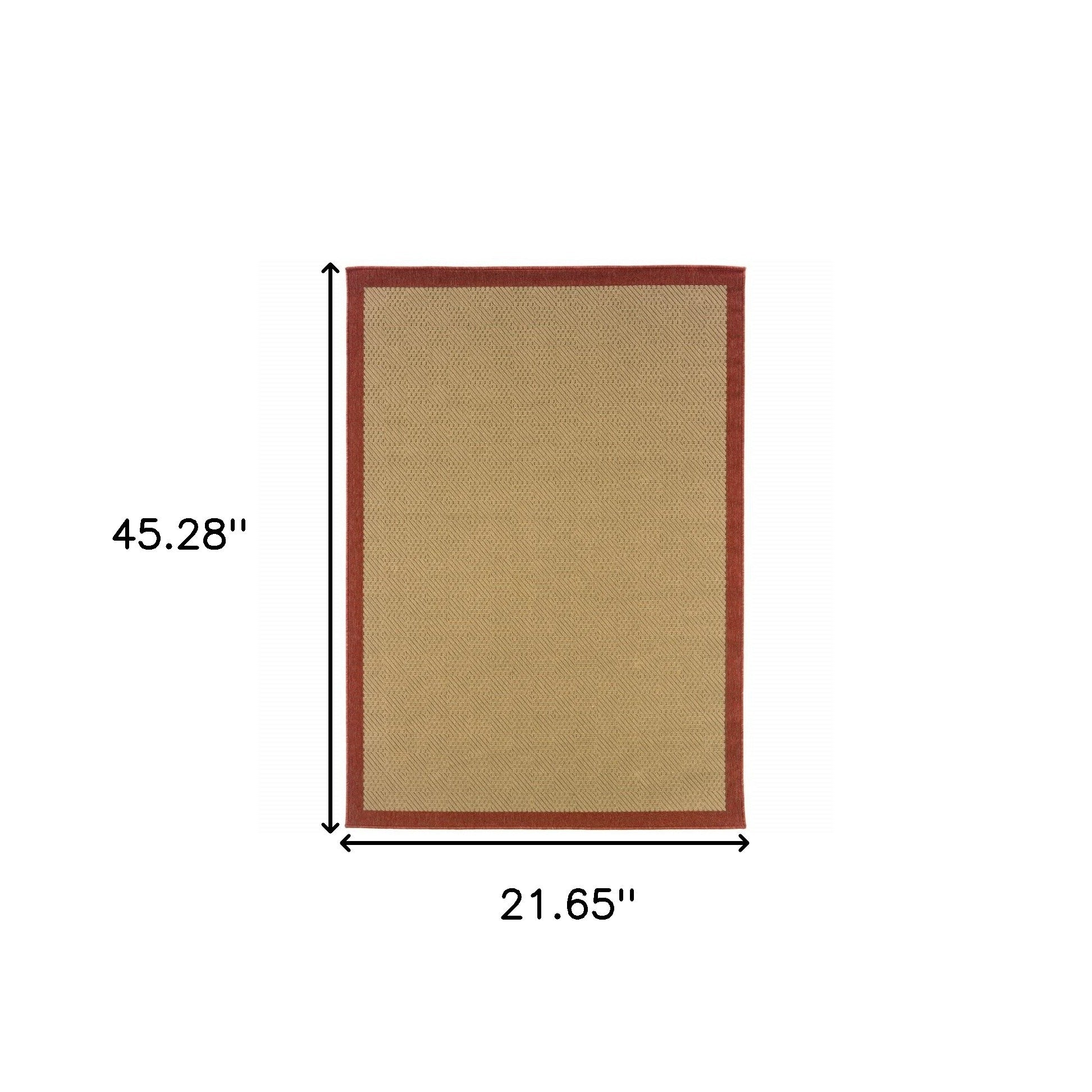 2’X8’ Beige And Red Plain Indoor Outdoor Runner Rug