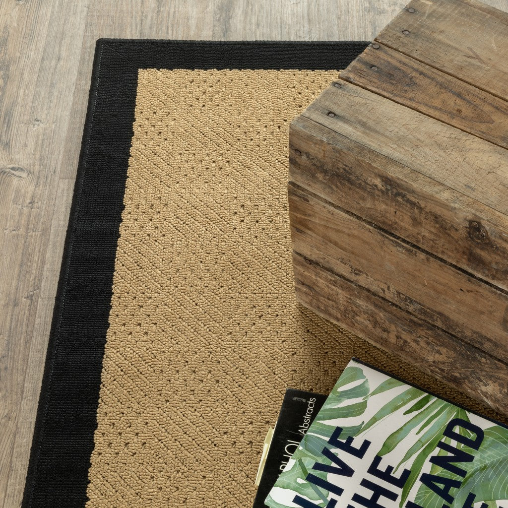 Beige And Black Plain Indoor Outdoor Runner Rug - 2’ x 8’