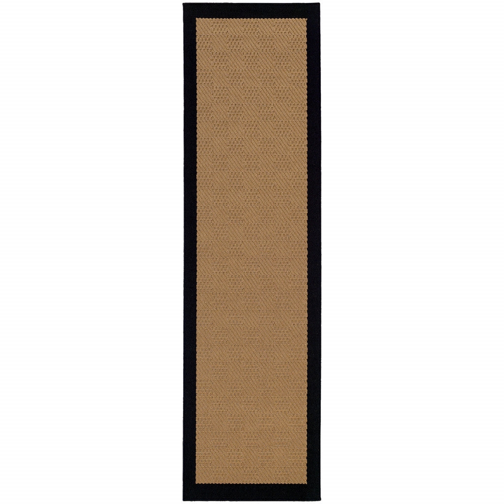 2’X8’ Beige And Black Plain Indoor Outdoor Runner Rug